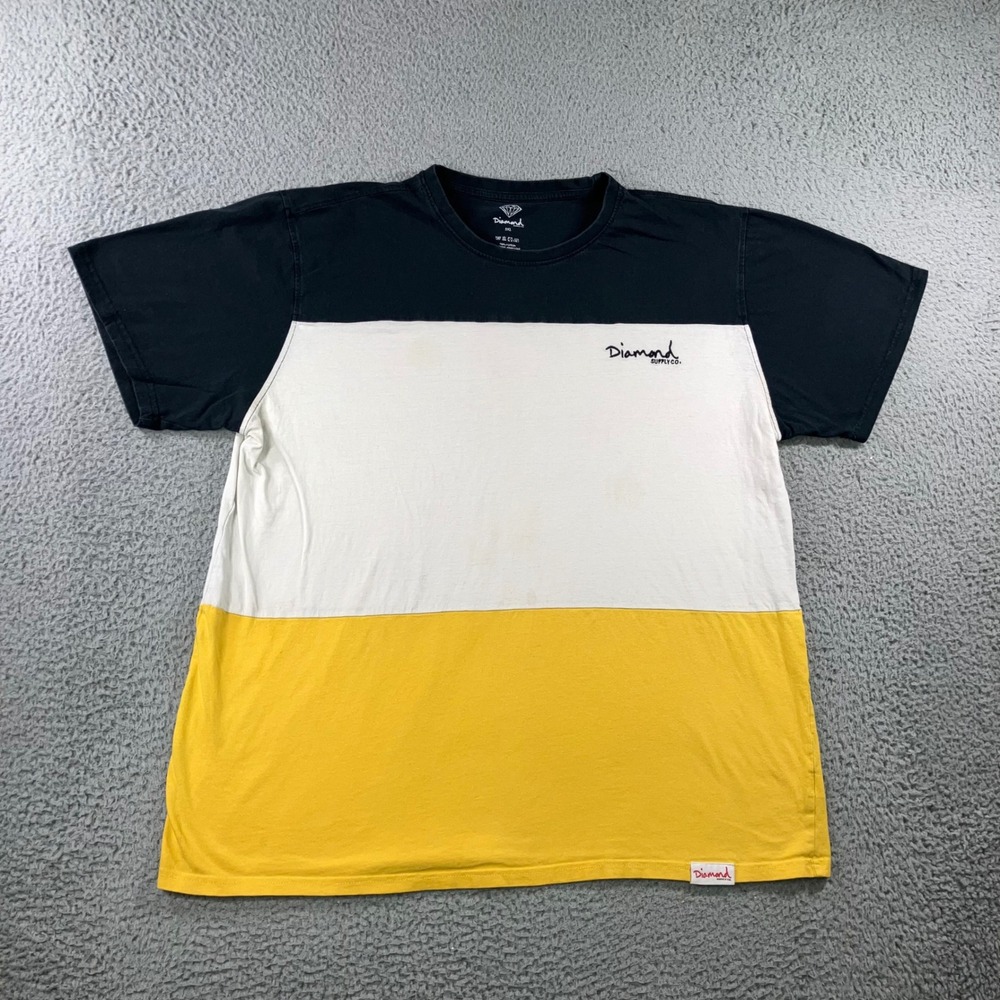 Diamond Supply Co T-Shirt 3XL Colorblock Black White Yellow Script Logo Thrashed
